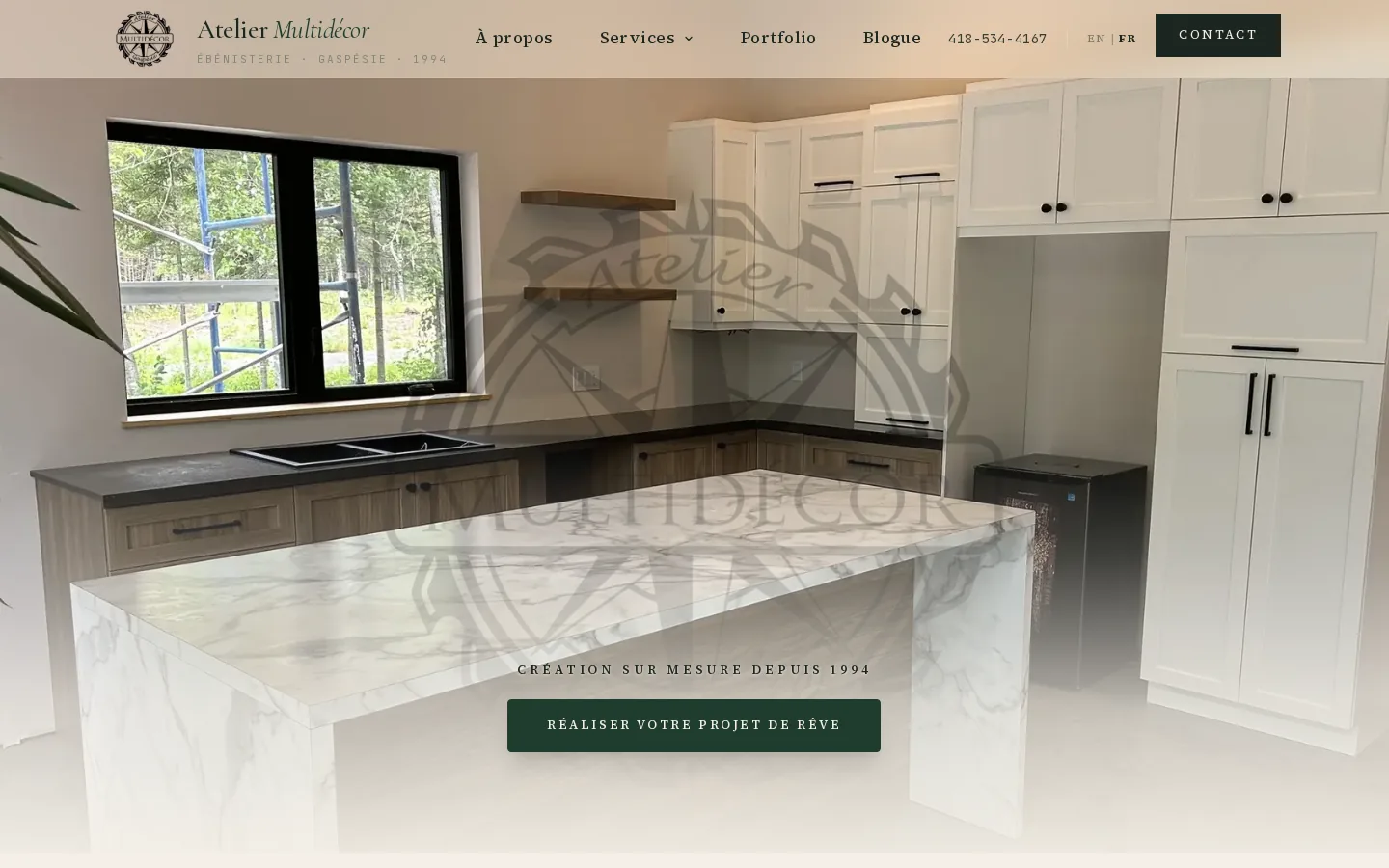 Aperçu de la page d’accueil du site Atelier Multidécor, construit par Telos Machina