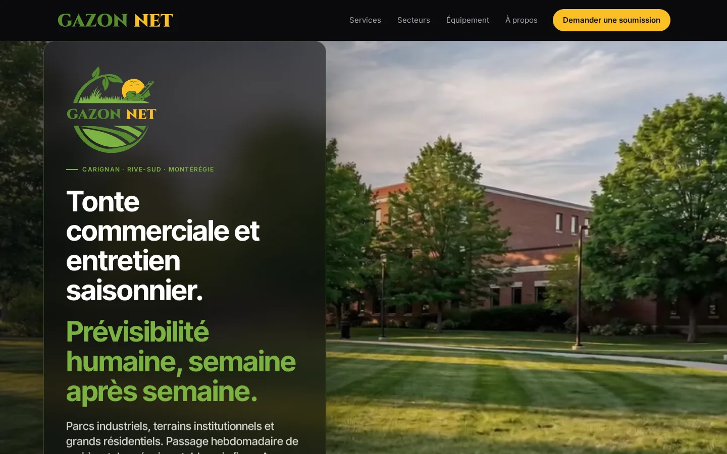 Aperçu de la page d’accueil du site Gazon Net, construit par Telos Machina
