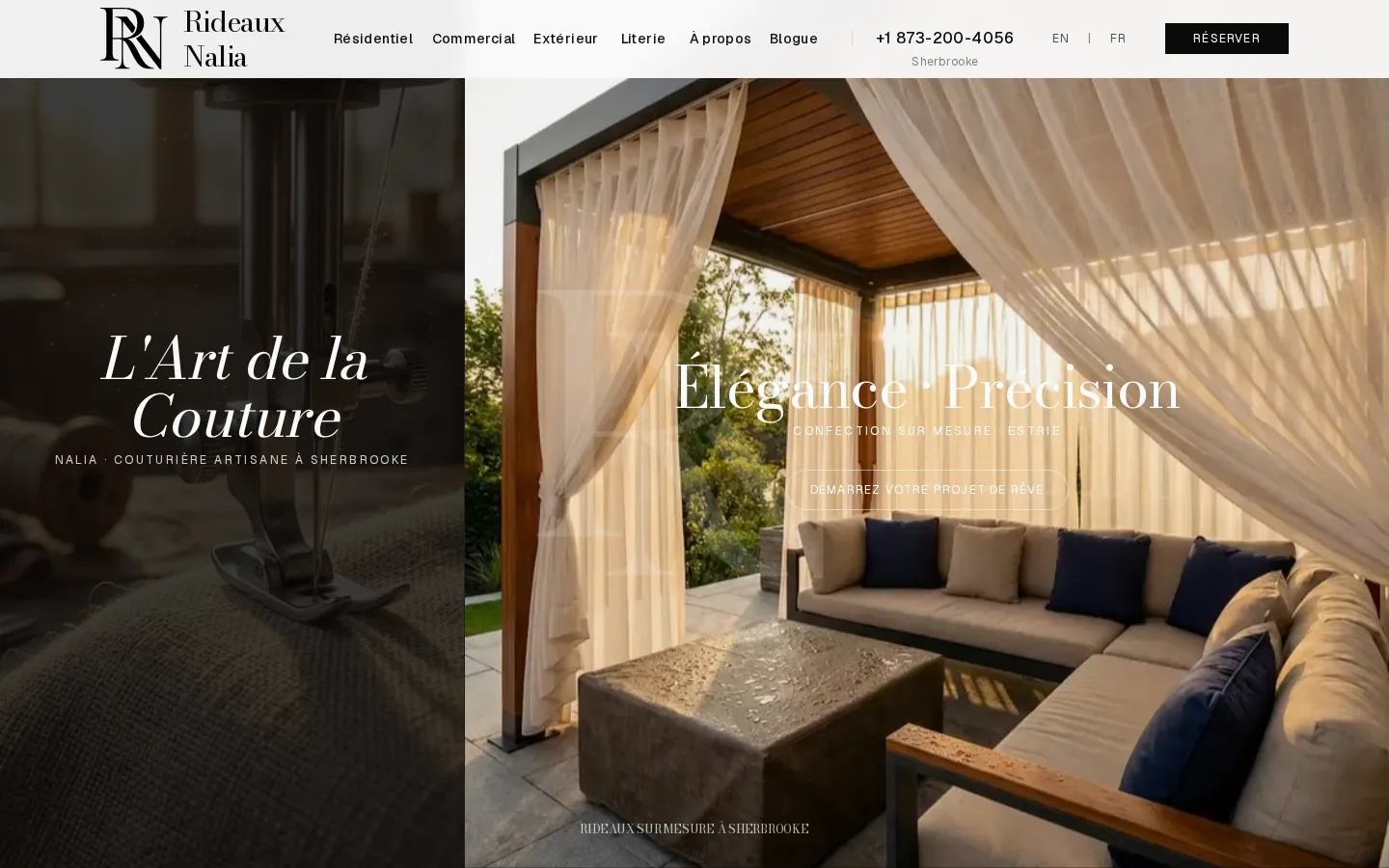 Aperçu de la page d’accueil du site Rideaux Nalia, construit par Telos Machina